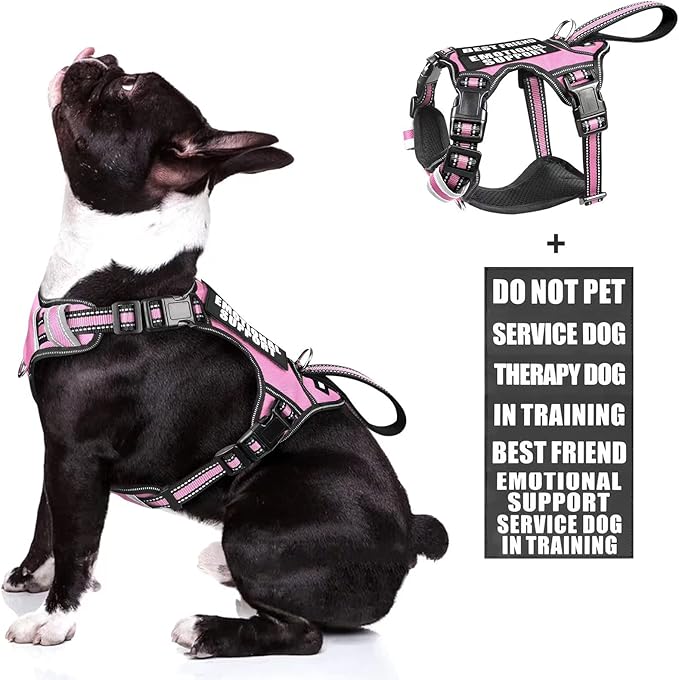 WINSEE Service Dog Vest No Pull Dog Harness with 7 Dog Patches, Reflective Pet Harness with Durable Soft Padded Handle for Training Small, Medium, Large, and Extra-Large Dogs (Medium, Pink)