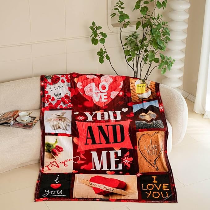 Valentines Day Blanket Gifts for Her & Him, I Love You Blanket, Anniversary Blanket, Super Soft Love Heart Blanket for Girlfriend & Boyfriend, Romantic Gifts for Women & Men, 70" L x 50" W