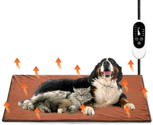 TURBRO 48x28” XX-Large Pet Heating Pad, Electric Heated Dog Bed for Large Breeds, Temperature and Timer Control, Anti-Bite Cord, Ultra-Soft and Anti-Slip Cover, Indoor Use, MET Certified, Brown