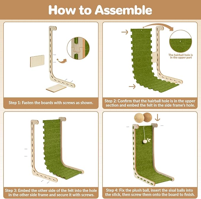 Cat Scratcher Felt Cat Scratch Pad for Cats with Sisal Balls Cat Scratching Board Large Scratchers for Indoor Adult Cat Scratching Furniture Protector Post Toy L Shape 28.4 Inch Green