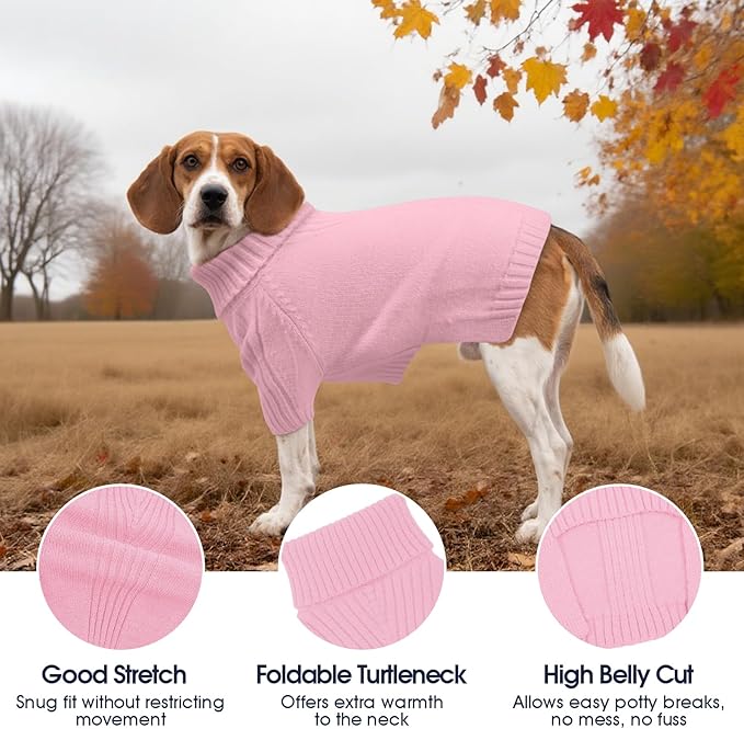 IECOii Extra Large Dog Sweater 4XL,Thermal Warm Dog Sweaters for Giant Breed Dogs,Turtleneck Knitted Knitwear for Pet Winter,Stretchy&Easy On Doggy Sweatshirt for Doberman,Great Dane(Pink,XXXXL)