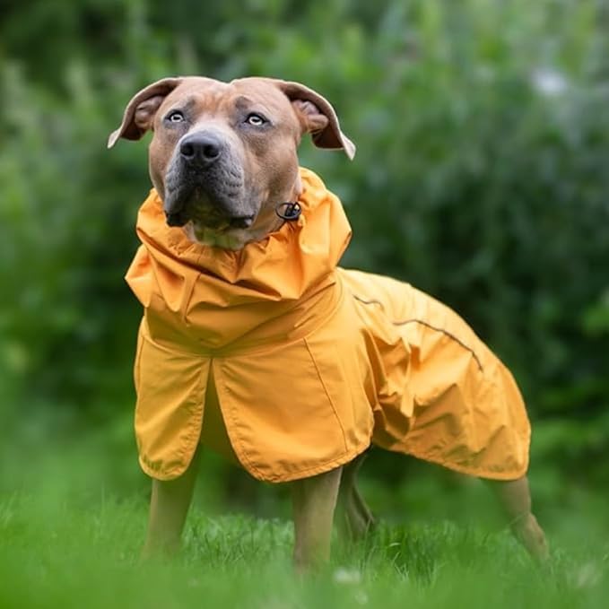 Spark Paws Dog Raincoat, Waterproof Windproof Rain Jacket, for Small Medium Large Extra Large Dogs, Reflective Breathable Full-Body Coverage Dry Suit - Mustard Yellow - L