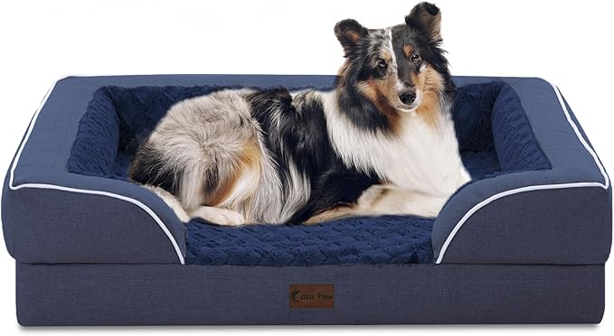 Orthopedic Dog Beds for Large Sized Dogs, Waterproof Memory Foam Large Pet Bed with Sides 36x27Inch, Non-Slip and Egg-Crate Foam Big Dog Couch Bed with Removable Washable Cover, Navy Blue