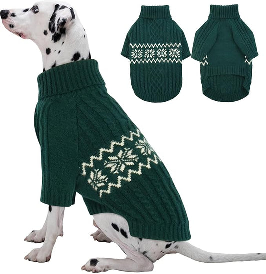 Kuoser Dog Sweater XL, Dog Sweaters for Large Dogs Boy Girl, Warm Pullover Doggie Cable Knitwear for Christmas, Winter Puppy Clothes Pet Apparel for Labrador Beagle, Green XL