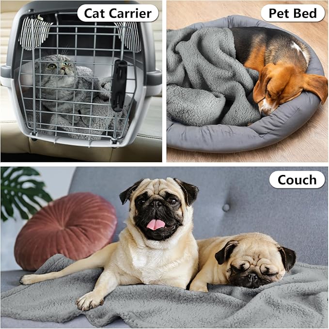 FurryBaby 1 Pack 2 Pet Blankets for Small Dogs and Cats - Super Soft Premium Sherpa, Washable Fleece Dog and Cat Blankets (24"x32", Grey)