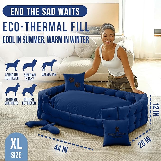 Luxury Dog Bed Chesterfield – Handcrafted Velvet Throne for Dogs | Joint Support, Calming & Temp-Regulating Comfort | Durable 5+ Years, Anti-Claw, Washable 100+ Times – XL, Blue