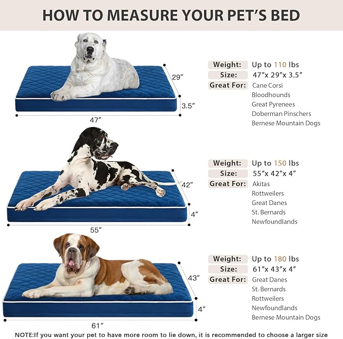 WNPETHOME Orthopedic Giant Dog Beds Large Sized Dog, Waterproof Extra Large Dogs Bed with Removable Washable Cover, Multi-Needle Quilting Dogs Crate Bed