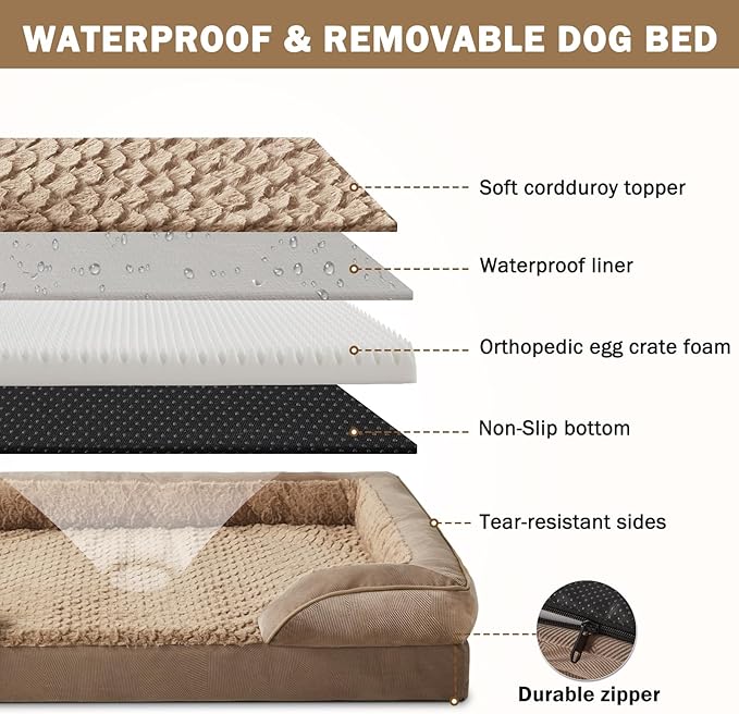 INVENHO Orthopedic Extra Large Dog Bed, XXL Waterproof Dog Sofa, Egg-Crate Foam Couch with Washable Removable Cover, Waterproof Lining and Nonskid Bottom