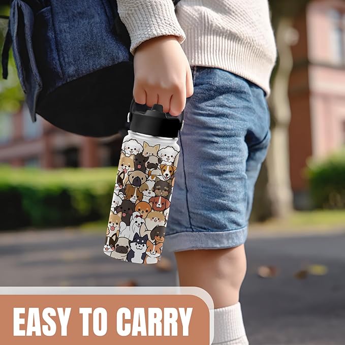 Dog Lover Gifts, 16 oz Water Bottle with Straw Lid, Stainless Steel Insulated Dog Water Bottles, Cute Puppy Tumbler for Travel Outdoor