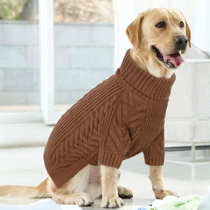 Dog Knitted Sweaters for Medium Large Dogs, Dog Winter Turtleneck, Pet Warm Pullover Thick Sweatshirt Beagle, Bulldog, Husky, Golden Retriever, Labrador, Samoyed, Rottweiler Coffee 2XL