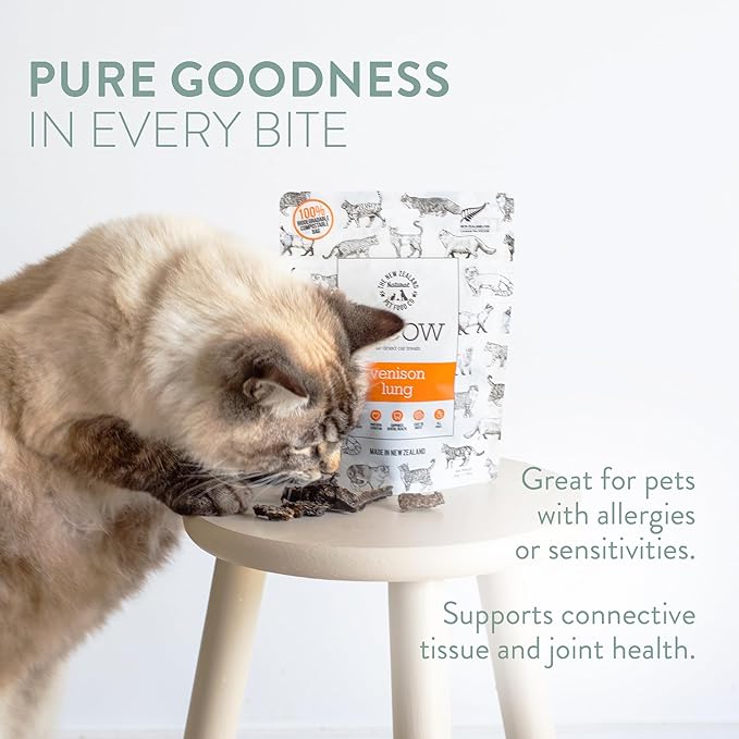 The New Zealand Natural Pet Food Co Meow Air Dried Cat Treats - Venison Lung, High Protein, Healthy Cat Snacks and Toppers, All Natural for All Life Stages, 1.76 oz