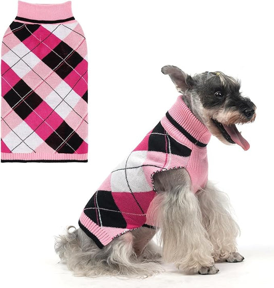 KOOLTAIL Dog Sweater Pet Knitted Clothes - Classic Plaid Pull Over Turtleneck Dog Sweaters with Leash Hole Warm Dogs Winter Clothing for Small Medium Dogs Cats Puppy SM