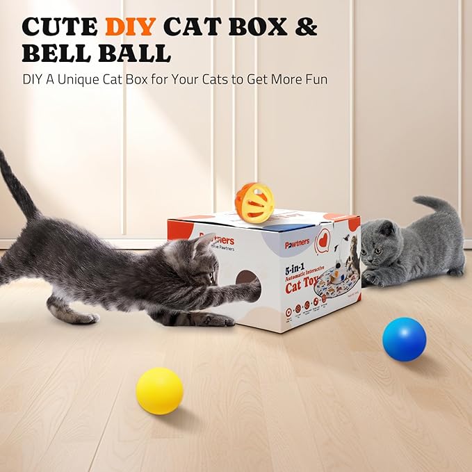 Interactive Cat Toy: 5 in 1 Automatic Cat Toy for Indoor Cats, Rechargeable Hide and Seek Toy with PVC Cover, Battery Operated Kitten Laser Toy with Feather Accessories Pack, Blue