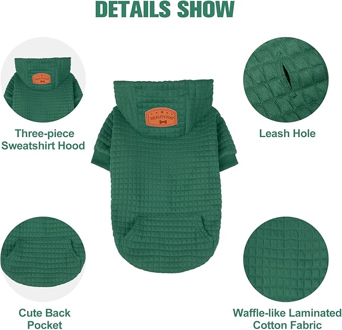 BEAUTYZOO Dog Sweaters for Large Dogs Girls Boys, Warm Winter Dog Hoodie Sweatshirt with Pocket & Leash Hole,Soft Waffle-Like Laminated Cotton Pet Clothes for Big Breeds Indoor Outdoor Cold Weather