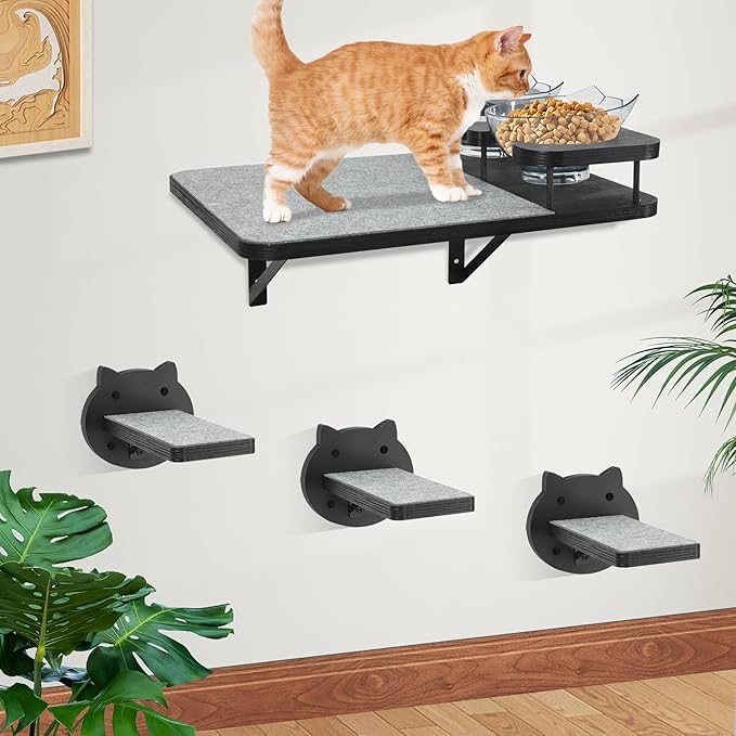 Brand Cat Wall Shelves with 3 Steps & Scratch Post, Includes 2 Food Shelves