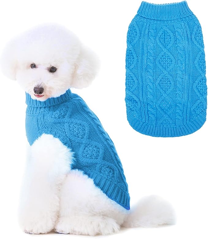 BINGPET Thermal Knitted Dog Sweater for Small Medium Large Dogs,Winter Dog Cat Coat Warm Sweartershirts Outfits,Classic Cable Knit Turtleneck Pullover Dog Jumper Coat Warm Sweartershirts