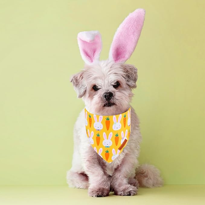 ADOGGYGO Easter Dog Bandana, Egg Rabbit Carrot Pet Scarf, Premium Durable Fabric, White Orange Easter Bandanas for Small Dogs Pets (Small)