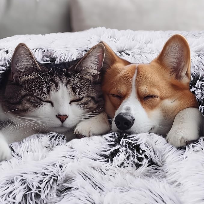 Luciphia Large Waterproof Dog Blanket Pet Washable Liquid Proof Furniture Protector Medium Shaggy Plush Calming Long Faux Fur Bed Cover for Couch Cat Blankets Kitten Doggy, Mist Grey, 40" x 50"