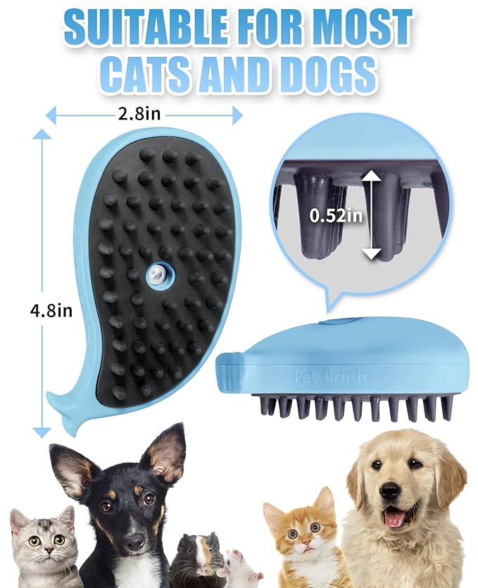 Cat Steam Brush for Shedding - 3 in 1 Steamy Cat Brushes for Grooming and Massage - Whales Shaped Cats Brush with Steam for Dogs, Removing Tangled and Loose Hair (Blue)