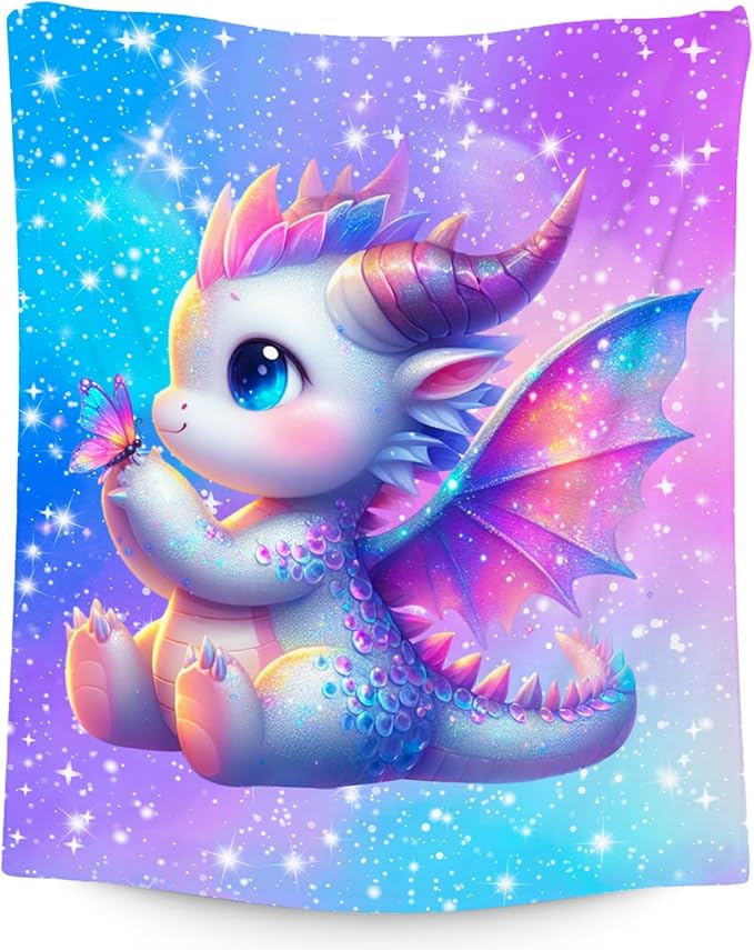 Kids Blanket for Girls Dragon Blankets Gifts - Comfy Cozy Fleece Throws for Couch, Bed & Travel 30"x40"