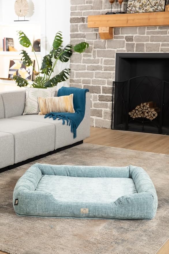 Furry's Paradise Cuddler Waterproof Bolster Pet Bed with Recycled Fibers and Non-Slip Bottom. (Shallow Seas, Medium)