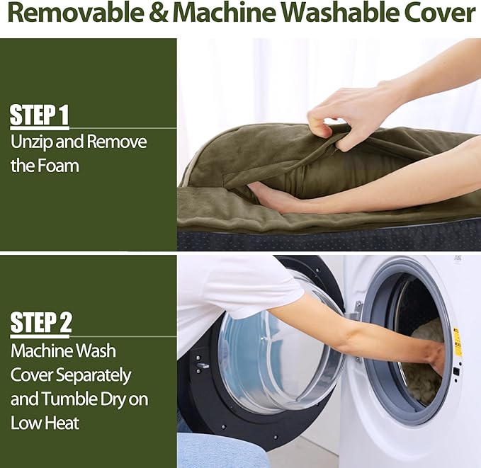 Orthopedic Dog Beds for Extra Large Dogs, Waterproof Dogs Beds XLarge, Memory Foam Dog Couch Beds with Comfy Bolster, Removable Washable Cover and Nonskid Bottom (X-Large, Dark Green)