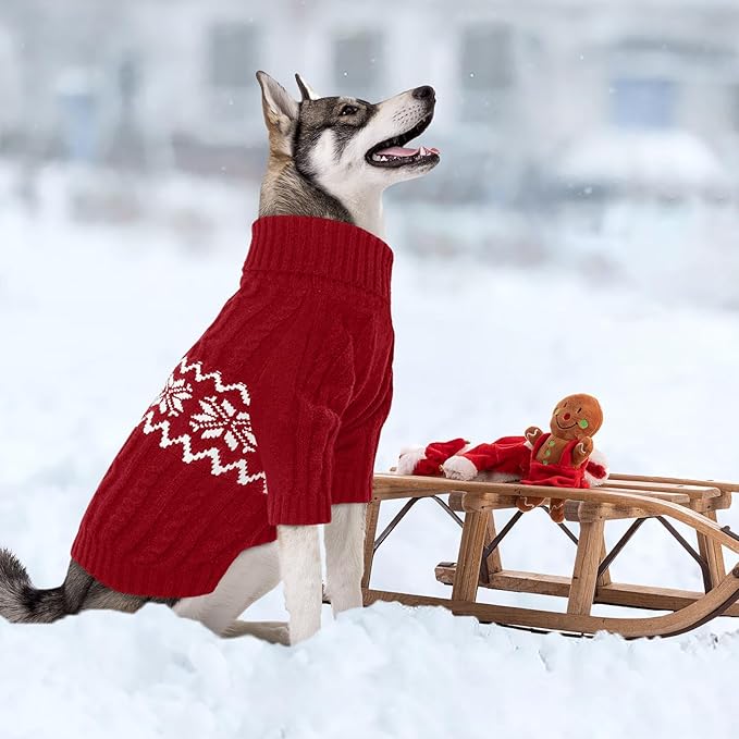 Kuoser Dog Sweater, Dog Sweaters for Medium Dogs, Doggie Sweater Christmas Clothes, Winter Coat Apparel Cable Knitwear, Pet Sweatshirt Outfit for Frech Bulldog, Boston Terrier, Red L