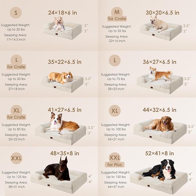 EHEYCIGA Orthopedic Dog Bed for Small Dogs, Waterproof Memory Foam Small Dog Beds with Sides, Non-Slip Bottom and Egg-Crate Foam Medium Pet Couch Bed with Washable Removable Cover, Beige