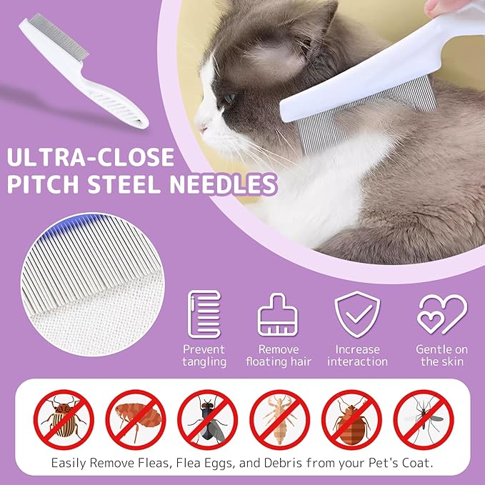 4-in-1 Cat & Dog Steam Deshedding Brush -Grooming Tool with Shedding, Cleaning, Massage & Combing, Includes Flea Comb, Nail Clippers, Pet Finger Toothbrush,120ml Cleaning Solution (Orange set)