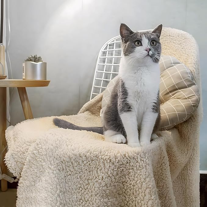 furrybaby 2-in-1 Puppy Blankets for Small Dogs - Premium Super Soft Sherpa & Fleece Dog & Cat Bed Blankets - Washable & Portable - Beige (24"x32")