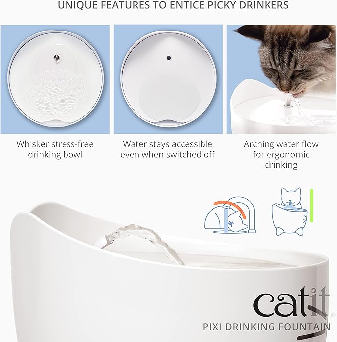 Catit PIXI Drinking Fountain – Cat Water Fountain with Triple Filter and Ergonomic Drinking Options, Pink