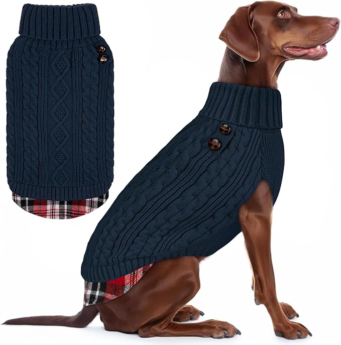 KYEESE Dog Sweater Soft Pullover Dog Sweaters for Large Dogs Warm Turtleneck Large Dogs Sweater with Gingham Patchwork Comfy Pet Coat for Fall Winter Cold Weather