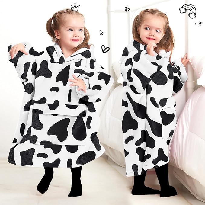 KFUBUO Wearable Blanket Hoodie for Kids Toddlers Sherpa Blanket Sweatshirt With Pocket Cute Hoodies 2-6 Year Old Girl Boy Birthday Gifts Cow