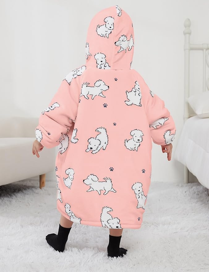 KFUBUO Wearable Blanket Hoodie for Kids Toddlers Sherpa Blanket Sweatshirt With Pocket Cute Dog Hoodies 2-6 Year Old Girl Boy Birthday Gifts