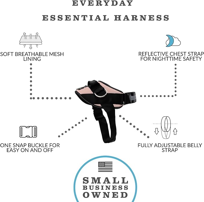ShawnCo Essential Dog Harness, No-Pull Pet Vest with 3 Leash Clips, No Choke, Reflective, Adjustable and Padded, for Easy Walking and Training for Small, Medium and Large Dogs (Rose Gold, Medium)