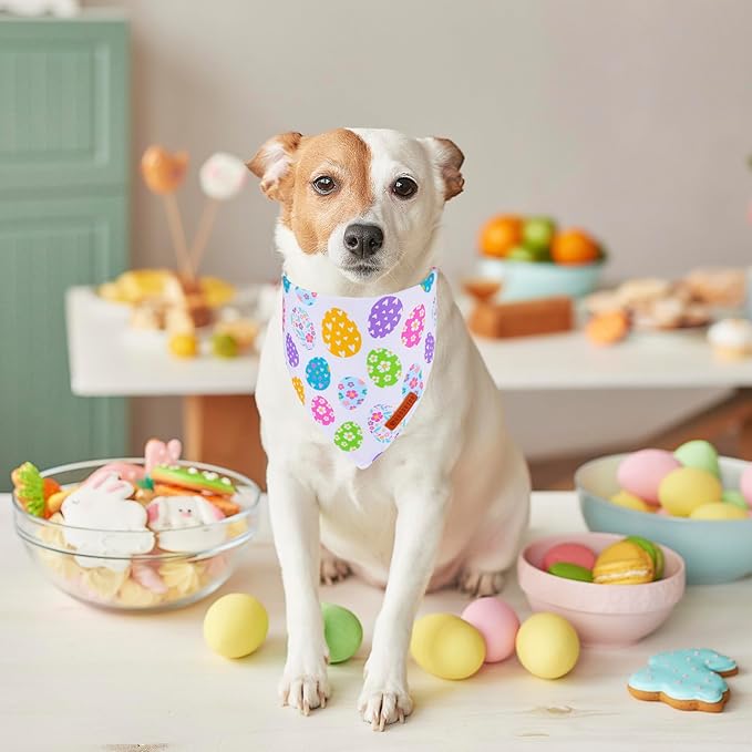ADOGGYGO Easter Dog Bandana, Egg Rabbit Carrot Pet Scarf, Premium Durable Fabric, White Orange Easter Bandanas for Medium Large Dogs Pets (Large)