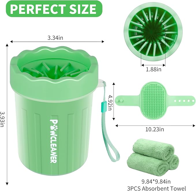 Dog Paw Cleaner, Washer, Muddy Pet Foot Cleaner for Small Medium Large Breed Dogs/Cats (with 3 absorbent towel) (Light Green, Small)