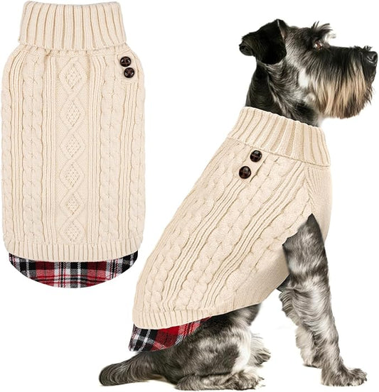 KYEESE Dog Sweater Warm Turtleneck Small Dogs Sweater with Gingham Patchwork Comfy Pet Coat for Fall Winter Cold Weather Soft Pullover Dog Sweaters for Small Dogs Girl Stretchy Knitwear Cat Clothes