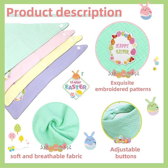 Easter Solid Color Letter Embroidered Dog Scarf - Adjustable Cotton Bandana for Medium Dogs,Green,Medium