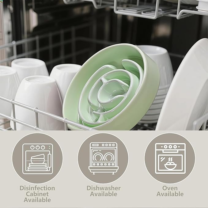 Ceramic Slow Feeder Dog Bowl,1.5 Cups Pet Slow Feeder for Small and Medium Breed,Puzzle Dog Food Dish,Anti-Gulping,Stop Bloat,Preventing Choking(Green)