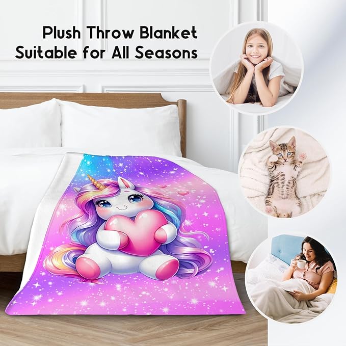 Unicorn Blanket Gifts for Girls - Flannel Soft Cute Throws for Couch, Sofa 50"x60"