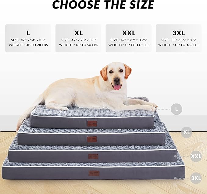 Figopage Orthopedic Memory Foam Dog Bed for Large Dogs, Waterproof Dog Crate Bed, Washable Pet Mat with Removable Cover and Nonskid Bottom (XXXL(50"x36"x3.5"), Grey)