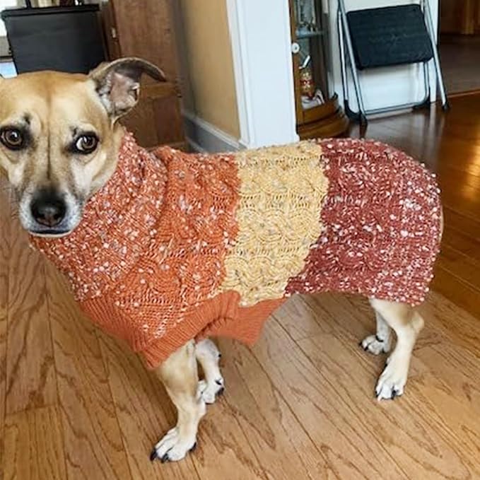 KYEESE Dog Sweater Color Block Dog Sweaters for Medium Dogs Boy with Fuzzy Thread Knitted Turtleneck Medium Pet Sweater Knitwear Pet Sweater Fall Winter Dogs Clothes, Brown, XL