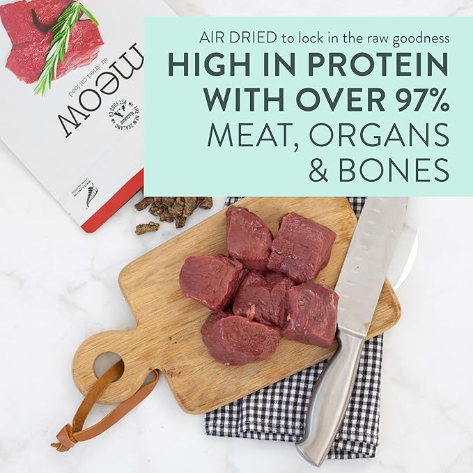 The New Zealand Natural Pet Food Co Meow Air Dried Cat Food - Venison Recipe, High Protein Dry Food, Use as a Complete Diet, Topper, Mixer, or as Cat Training Treats, All Life Stages,3.5 oz
