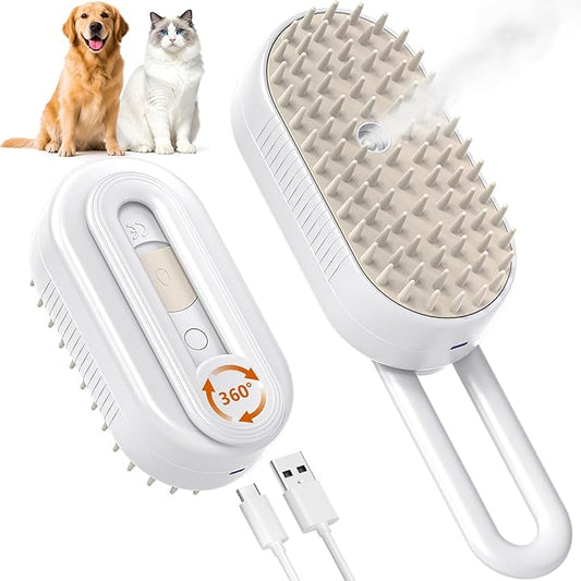 Cat Steam Brush for Shedding, Pet Steam Brush for Cats and Dog, 4 in 1 Rechargeable Cat Hair Brush, Spray Anti-Static, Massage, Cleaning, Shedding & Combing All In One, for Long & Short Haired Pets!