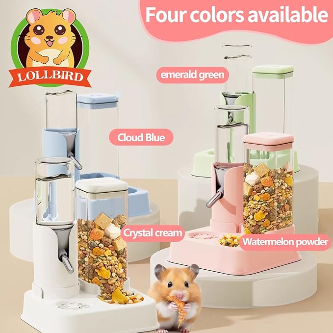 2-in-1 Hamster Water Bottle & Enhanced Food Dispenser - 35% Larger Food Capacity, Leak-Proof Design for Glass Tanks/Wire Cages Small Animal Accessories (Pink, 4.9IN+5.1IN+5.7)