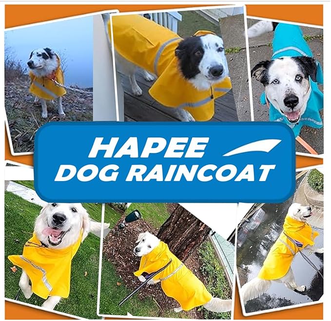 HAPEE Dog Raincoats with Reflective Strip Hoodie,Poncho Jacket for Large Dogs (E5-Yellow River, 26B (Back Length 26"))