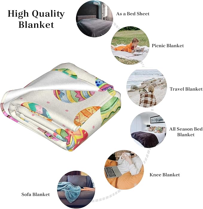 Happy Easter Day Eggs Throw Blanket, Soft Anti-Pilling Flannel Blankets,Cute Easter Gift for Children, Easter Eggs Decor Indoor, Lightweight Throw Blanket for Couch Sofa Bed 30x40 Inches