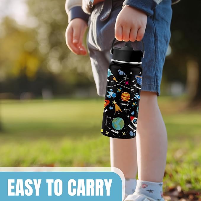 Space Astronomy Gifts, 16 oz Space Water Bottle with Straw Lid, Stainless Steel Insulated Tumbler, Astronaut Planet Birthday Gifts Cups