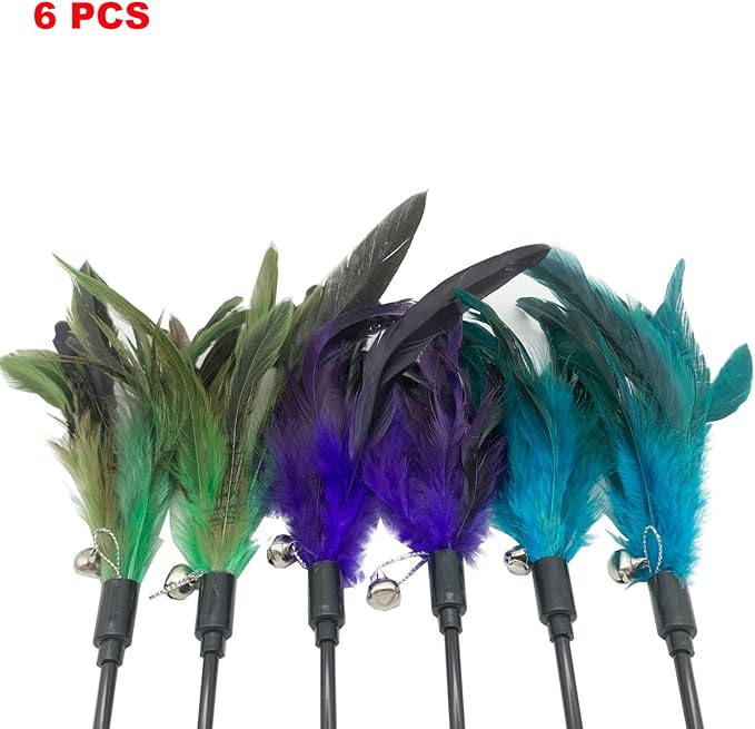 Cat Wand Toy Feather Stick Cat Toys, 8 Pieces Interactive Cat Toy Feathers Wand for Indoor Cats